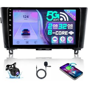 8 Core Car Radio for Nissan Rogue X-Trail Qashqai 2014-2018 5Ghz WiFi 10 Inch Car Stereo Touch Screen with Carplay Android Auto BT 48 EQ GPS Mirror Link Backup Camera 4+32 GB