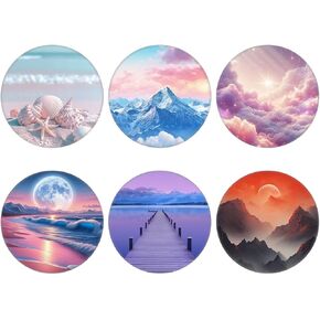 (6 Pack Collapsible Cell Phone Grip for Smartphones,Mobile Expanding Cellphone Holder Kicktand for Phone - Moutain Beach