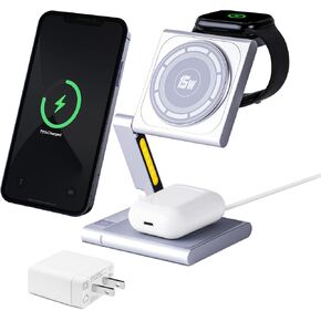 4-in-1, 15 Watt Fast Charging Wireless Charging Station Designed for Compatibility with MagSafe; Aluminum Modern Design w/Nightlight, for iPhones, AirPods and Apple Smart Watch [Titanium]