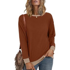 Desol سترة الخريف النسائية Crewneck كم طويل البلوز القمم 2024 ملابس فضفاضة غير رسمية كتلة اللون مضلع تتسابق