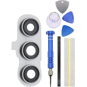 White Rear Camera's Frame Replacement for Samsung Galaxy S23 FE with Camera's Glass Cover Pre-Install Adhesive and Installation Tool Kit