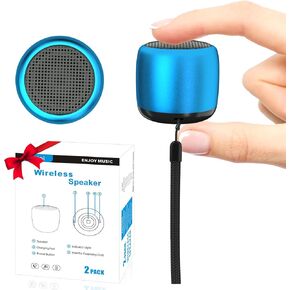 2Pack Portable Mini Speaker, Bluetooth Tiny Speaker, Wireless Mini Speaker for Shower, Room, Bike, Rechargeable Battery, Built-in Microphone, Cute Mini Speaker with Strap to Carry, Blue