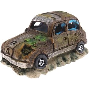 Create idea Aquarium Fish Tank Decor Ornament Resin Imitation Accident Car Landscape Terrarium Home Interior Decorating Accessories 12x7x7cm Brown