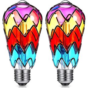 2 Pcs Stained Glass LED Light Bulb E26 Base Colorful Lightbulb 120V Flickering Lightbulb Bulbs for Christmas Xmas Home Balcony Garden Party Decoration (A60)