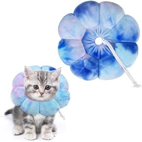 Flower Cat Cone, Uadonile Adjustable Cat Cone Collar, Soft Dog Elizabethan Collar Recovery E Collar After Surgery, Recovery E-Collar for Kittens/Puppies and Cats Recovery(Tie-dye Rose Purple, S) in Kuwait