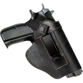 IWB/OWB 1911 Leather Holster for Glock 17/19/42/43X Taurus G2/G2C/G3C Concealed Carry Holster Fits for Sig Sauer P365/P320 Springfield Hellcat M&P 9mm Shield Universal Gun Holster for Most Pistols