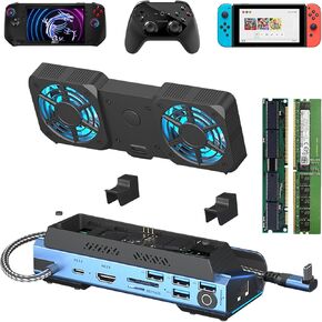 10-in-1 Type-c Game Docking Station for steam Deck/ROG Ally/Switch M.2 PCie nvme Hard Disk Box,USB C HUB 4K60HZ, 100w 10Gbps,Dual Fan Cooling,USB3.0 Card Reader,1000Mbps