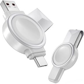 شاحن محمول لساعة Apple، شاحن iWatch 2 في 1 لاسلكي مغناطيسي USB C وUSB A شاحن سفر لاسلكي سريع الشحن متوافق مع iWatch Ultra/Series 9/8/7/6/SE/SE2/5/4/3/2/1 (رمادي) in Kuwait