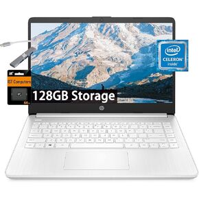 HP 14" Ultra Light Laptop for Student & Home (Intel Quad-Core N4120, 4GB RAM, 128GB (64GB + 64GB SD), 1-Year Office 365) 11-Hr Long Battery Life, IST HUB, Webcam, Win 11 Home in S Mode, Snow White