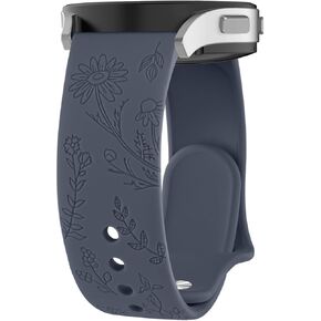 Floral Engraved Band Compatible with Samsung Galaxy Watch 3 Bands 41mm Women Men, 20mm Soft Silicone Flower Pattern Sport Replacement Strap for Galaxy Watch 3 41mm