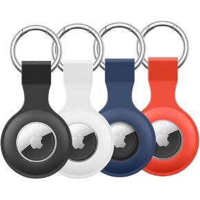 4 Pack AirTag Holder with Keychain AirTag case with Anti-Lost Keychain, Protective Air Tag, Item Finders, for for Dog, Cat, Luggage, Wallet, Backpacks (Black/White/Blue/Red/)