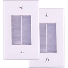 Brush Wall Plate with Mounting Wings Easy to Mount Soft Brush Bristles Protection Cables, Wall Outlets for Home Theater HDMI Cables/Coaxial Cables and More, White-FT (Brush Wall Plate)