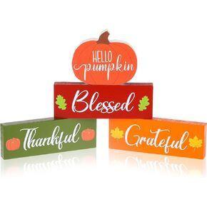 4 Pieces Fall Decorations for Home Fall Wood Signs Tiered Tray Decor Fall in Love Wooden Table Block Signs Autumn Maple Leaf Signs Thanksgiving Pumpkin Decor Farmhouse Tabletop(Maple Leaf)