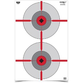 BIRCHWOOD CASEY 23" x 35" Eze-Scorer Double Bull's-Eye Shoot-Up Brilliant White Paper Targets for Indoor and Outdoor Use, 100 Targets