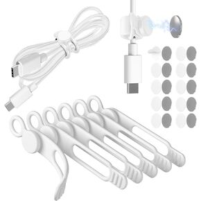 Nearockle Silicone Cable Ties & Magnetic Cord Organizer with Magnet Base, Dual Use of Bundling and Fixing Phone Charger Cord, 12Pcs Reusable Cord Holder Keeper for Desk Car Office (White&Black)