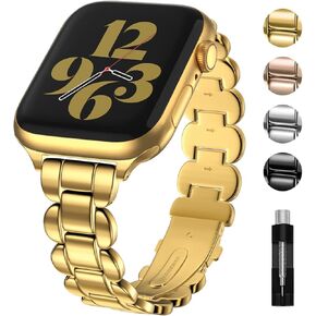 Fullmosa Metal Bands Compatible with Apple Watch Series 10 42mm, 9/8/7 41mm, SE2/SE/6/5/4 40mm, 3/2/1 38mm for Women,Gold