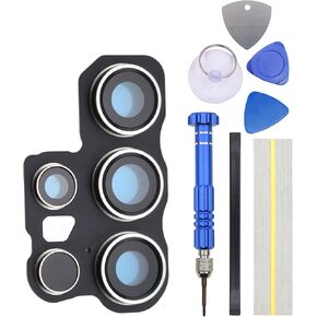 Gray Rear Camera's Frame Replacement for Samsung Galaxy S24 Ultra with Camera's Glass Cover Pre-Install Adhesive and Installation Tool Kit