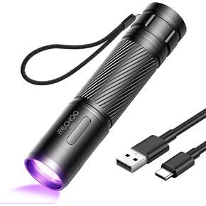 RECHOO Black Light UV Flashlight, 395nm Blacklight Rechargeable Flashlights UV Light, Portable Mini Black Light for Pet Urine Detection, Bed Bug, Dry Stains, Resin Curing, Scorpions Finder