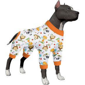 LovinPet Labrador Pajamas - Pet Anxiety Relief Shirt, Dog Pajamas, UV Protection Comfy Stretchy Fabric, White Animal Print, Large Dog Pjs, Pitbull Clothes, Surgical Recovery Shirt,Orange M