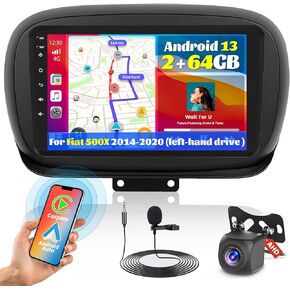 for Fiat 500X 2014-2020 Wireless Carplay【2+64GB 】 Fuluku Android 13 Car Stereo with Android Auto, 9" Touch Screen Radio Dash Kit GPS Navigation WiFi Bluetooth SWC Mic Backup Camera