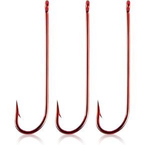 Dr.Fish 100 Pack Aberdeen Hooks Red Fishing Hooks Offset Extra Long Shank Hooks Light Wire Freshwater Live Bait Hooks Trout Bass Pike Salmon Walleye