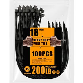 White Cable Ties Ultra Heavy Duty 200 Pounds Tensile Strength 18 Inch x0.39 Inch 100 pcs, for indoor and outdoor use, Industrial Multi-Purpose UV Resistant, Wide and Thick Zip Ties
