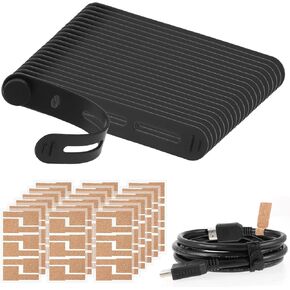 30PCS Silicone Cable Ties and 18PCS Cable Labels, Reusable Cord Straps Cord Labels Black Cable Management Cord Organizer Cord Wrap for Fastening Earphones Phone Charger Cable Cords Wires