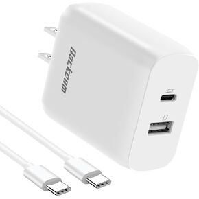 65W USB C Charger, Fast Charger Block 2-Port Power Adapter for MacBook Pro/Laptop/iPhone 16/15 Smart Phone/Tablet/Monitor/iPad Pro/Galaxy/Pixel with 6.6 ft USB-C Cable Black
