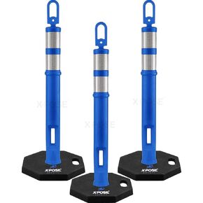 Xpose Safety - 44 In Delineator Post with Base, 3pk - Ring Top Orange Traffic Stanchion with 10 In Reflective Band - 13 lb Octagonal Rubber Base - Security, Street Safety Cordon, Garage Parking Aid