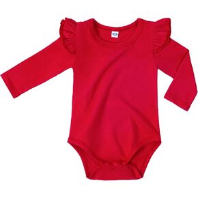 LYSMuch Baby Girls Ruffle Long Sleeve Solid Color Cotton Onesie Infant Romper Fall Winter Clothes (Red Long-sleeve, 18-24 Months)
