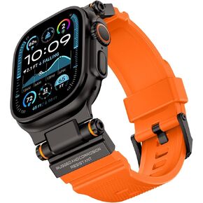 Compatible with Apple Watch Ultra 2/1 Band 49mm/46mm/45mm/44mm/42mm for Men, Metal Connector with Silicone Sport Band for iWatch Ultra Series 10/9/8/7/6/SE/5/4/3/2/1, Starlight/Black