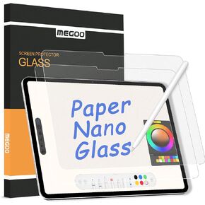 Megoo Paper Glass Screen Protector for iPad Pro 11 inch M4(2024), Matte for Drawing/Anti-Glare/Easy Installation/Protective Case Compatible, 2-Pack
