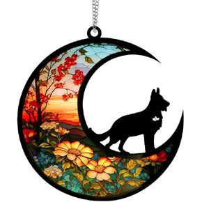 Suncatcher Dog Memorial Gifts for Loss of Dog, Dog Remembrance Gift for Dog Lovers, Pet Loss Sympathy Gift, Puppy Adult Dog Bereavement Gift (German Shepherd, 6“)