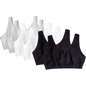 Fruit of the Loom Women's Built Up Tank Style Sports Bra 6 Pack, Heather Blue/White/Heather Grey, 48