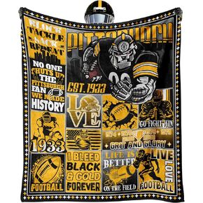 Pittsburgh Gifts for Men Women, Pittsburgh Football Fans Flannel Blanket, Pittsburgh Gifts Ideas for Men Women Boys Kids Throw Blanket 60"x50"