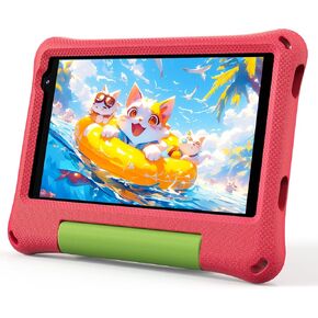 Kids Tablet 8 Inch Tablet for Kid Android 14 Toddler Tablet Octa-Core 64GB 2TB Expandable WiFi Children Tablet with EVA Shockproof Case, GMS Certified, Dual Camera, BT, Rose Red