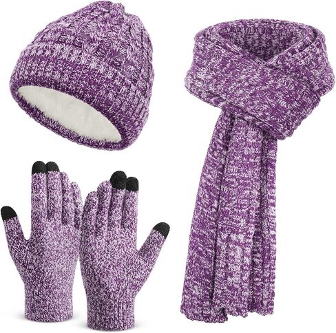 Winter Clothes Set with Beanie Hat Touchscreen Gloves Long Neck Scarf, Christmas Gifts for Adult Women Stocking Stuffers - BLACK in Kuwait