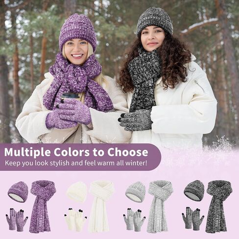 Winter Clothes Set with Beanie Hat Touchscreen Gloves Long Neck Scarf, Christmas Gifts for Adult Women Stocking Stuffers - BLACK in Kuwait