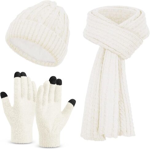 Winter Clothes Set with Beanie Hat Touchscreen Gloves Long Neck Scarf, Christmas Gifts for Adult Women Stocking Stuffers - BLACK in Kuwait