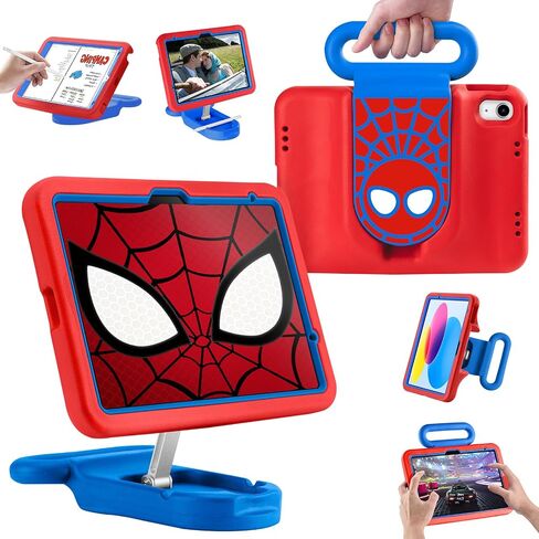 متوافق مع iPad الجيل العاشر 10.9 بوصة 2022/Air 6th Gen، حامل صورة/مناظر طبيعية قابل للتعديل/مقاوم للسقوط مع مقبض، حافظة أطفال متوافقة مع حافظة iPad Air 11 بوصة 2024 (العنكبوت الأحمر) in Saudi Arabia
