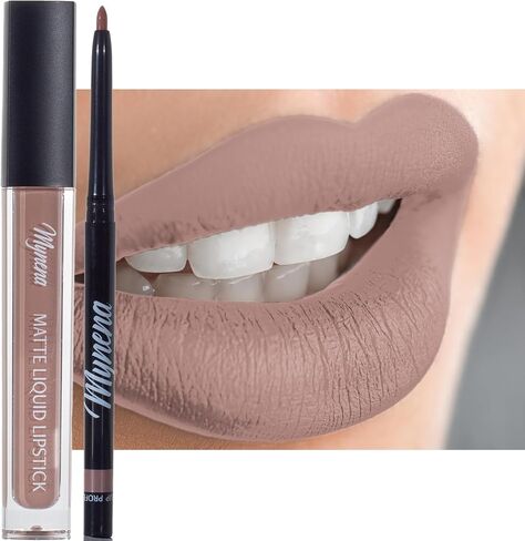 Mynena Dark Brown Matte Liquid Lipstick & Liner Kit | Long-Lasting, Waterproof | Full Coverage, No Smudge | Cocoa in Saudi Arabia