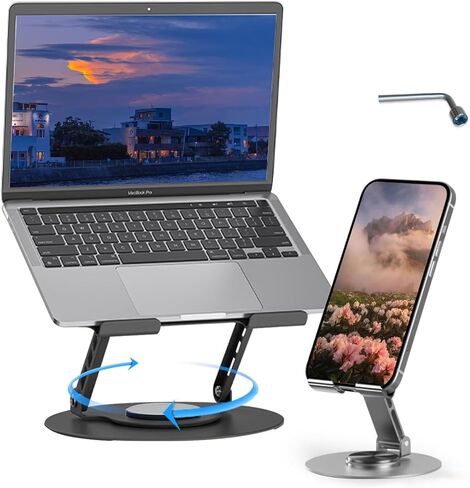 360° Rotating Adjustable Laptop Stand&Metal Phone Holder Perfect for Work,Painting,Office,Travel,Home,Fits MacBook & Laptops up to13-17",Dual Rotary Shaft,Folding Design-Purple& Pink in Saudi Arabia