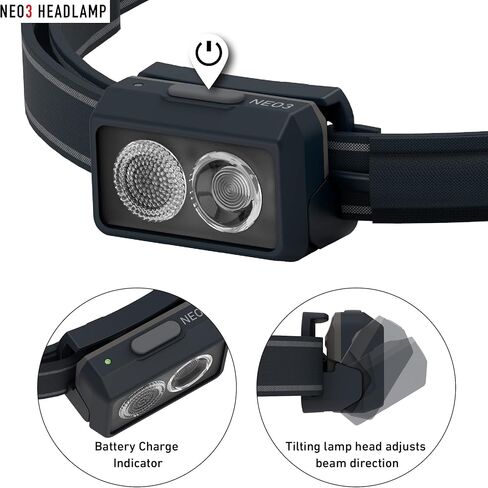 Ledlenser NEO3 Headlamp, 400 Lumen, Separate Flood and Spot Light, Red Rear Light (Black) in Kuwait