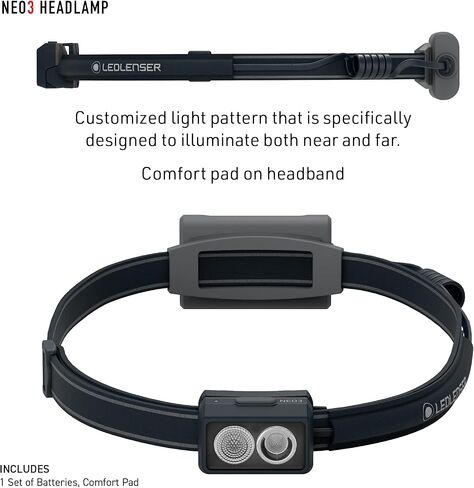 Ledlenser NEO3 Headlamp, 400 Lumen, Separate Flood and Spot Light, Red Rear Light (Black) in Kuwait