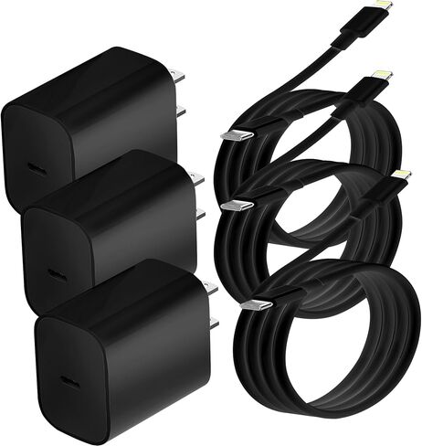 Xpxwaiyds لشاحن iPhone السريع، 3 عبوات لهاتف iPhone 14 13 12 11 شاحن طاقة USB C مع كابل 6FT، لكابل Lightning متوافق مع iPhone 13/13 Pro Max/12/12 Mini/Pro/11/XS/X/8Plus/iPad أسود in Kuwait