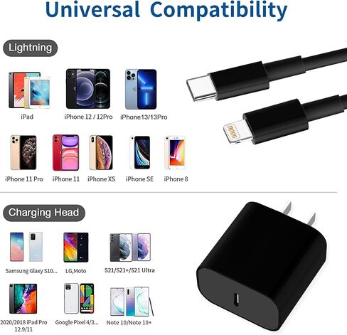Xpxwaiyds لشاحن iPhone السريع، 3 عبوات لهاتف iPhone 14 13 12 11 شاحن طاقة USB C مع كابل 6FT، لكابل Lightning متوافق مع iPhone 13/13 Pro Max/12/12 Mini/Pro/11/XS/X/8Plus/iPad أسود in Kuwait