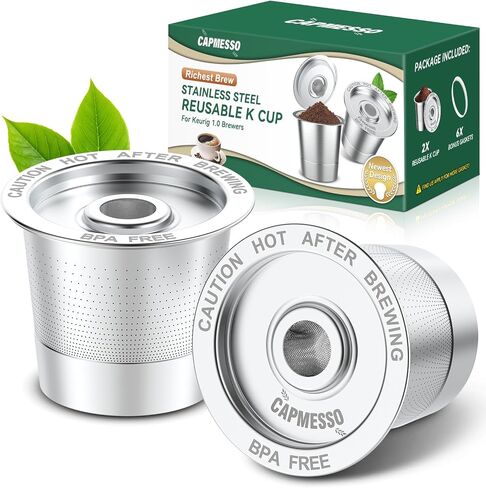 CAPMESSO Reusable K Cups Coffee Pods for Keurig 1.0: Stainless Steel Refillable K Cup - Reusable Coffee Filter for Keurig 1.0 Coffee Maker, Permanent, Eco-Friendly, Innovative Design(2 Pack) in Kuwait