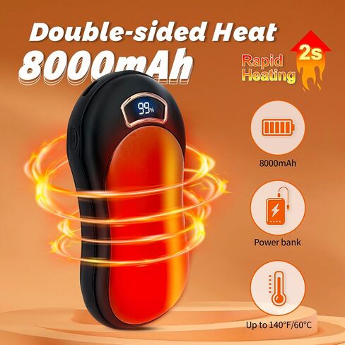 Electric Hand Warmer Rechargeable 1 Pack 8000mAh Portable Reusable Hot Hand Warmers Cold Winter Hunting Camping Golf Gear Accessories Parents Friends Gifts for Christmas in Saudi Arabia