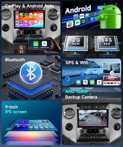 2G 64G for Ford Expedition 2007-2014 Automatic A/C Car Radio Stereo Replacement with Wireless Carplay Android Auto 9inch1080P Touchscreen with Bluetooth 28UI RDS FM Radio Mirror Link Backup Camera in Saudi Arabia