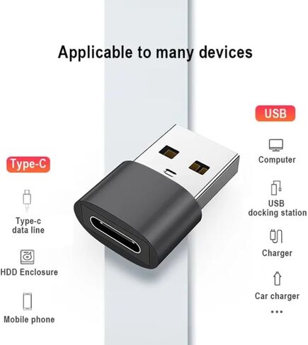 USB to USB-C Adapter 2-Pack, High-Speed Data Transfer & Fast Charging, USB 2.0 Male to Type-C Female, Compatible with Phone, Computer, Car, Wall Outlet - Black/Silver. (Silver) in Saudi Arabia